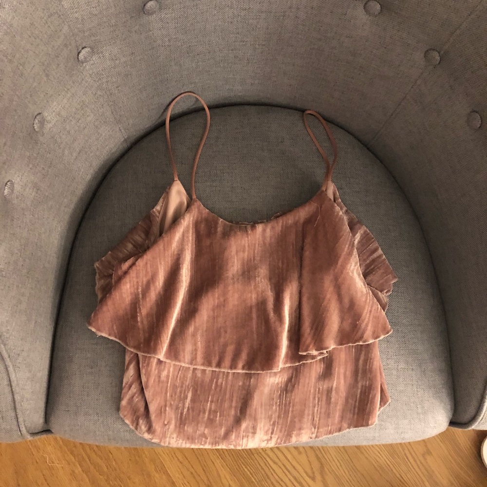 Zara Pink Velvet Ruffle Tank (Cropped) - Picture 2 of 4